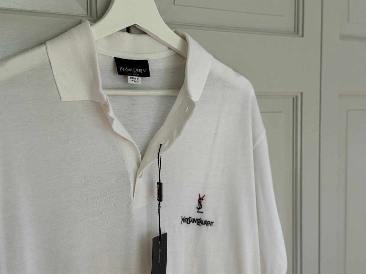 YSL vintage ポロシャツ 新品】YSL イヴサンローラン タグ付 刺繍ロゴ Vintage 長袖
