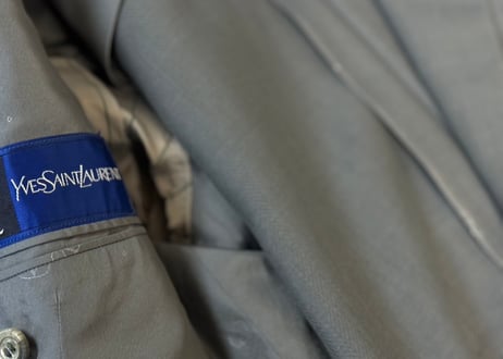 yves saint laurent blue gray stripe set up suit