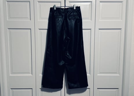 fake leather tack wide pants