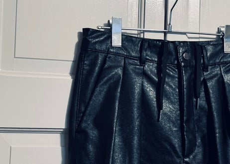 fake leather tack wide pants