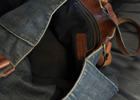 00s driesvannoten leather denim bag