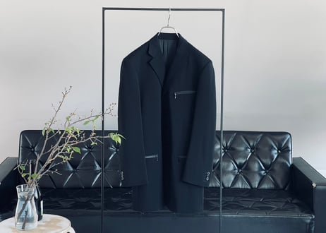 junko koshino black 5 button zip set up suit
