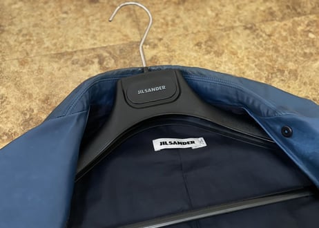 jilsander leather blue coat