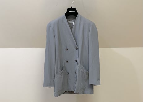 salvatore ferragamo no collar double jacket gray