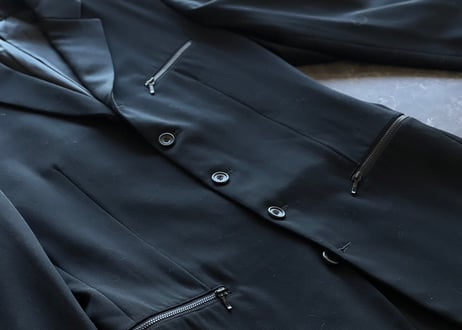 junko koshino black 5 button zip set up suit
