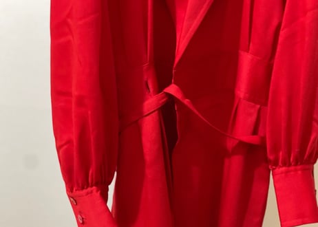 80s celine belted long coat red