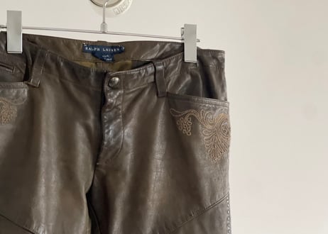 ralph lauren embroidery leather pants