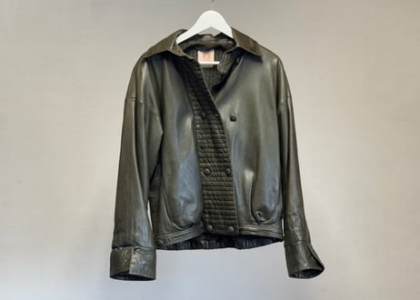 80-90s loewe leather double green jacket