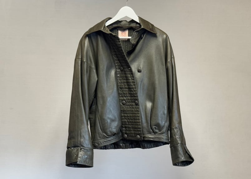 LOEWE】80s vintage leather jacket green Loewe - White