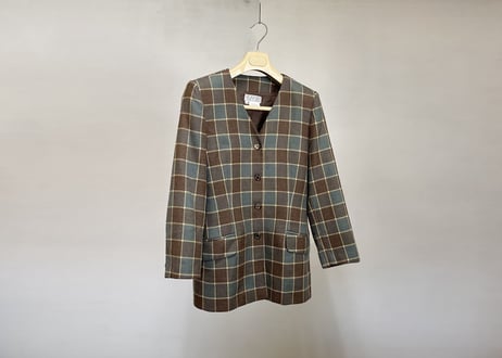 80s gucci  no collar check jacket