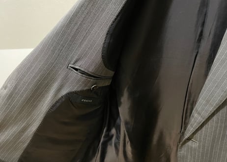 gucci set up suit silk wool gray stripe