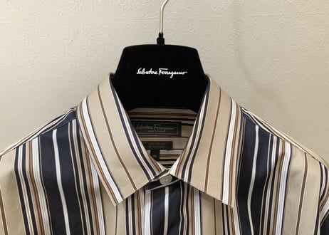 salvatore ferragamo stripe shirt black×beige