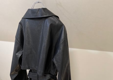 fake leather belted coat