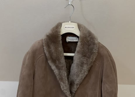 80s balenciaga made in belgium leather fur coat