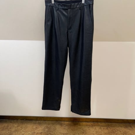 fake leather  tack wide pants
