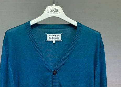maison margiela elbow patch cardigan blue