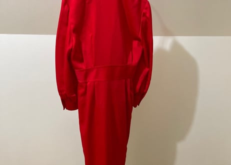80s celine belted long coat red