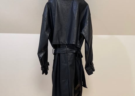 fake leather belted coat
