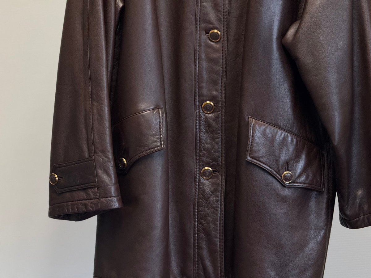 ジャケット・アウター LOEWE LEATHER CAR COAT vintage OLD Loewe Leather jacket VINTAGE Coat winter Logo Buttons Womens