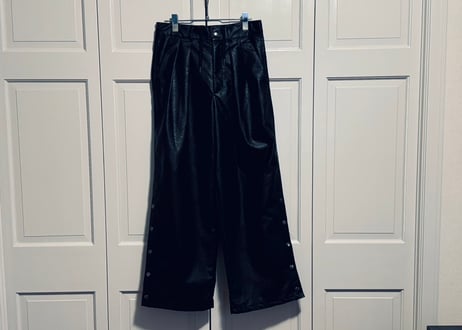 fake leather tack wide pants