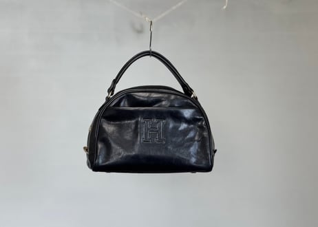 hirofu H logo leather bag