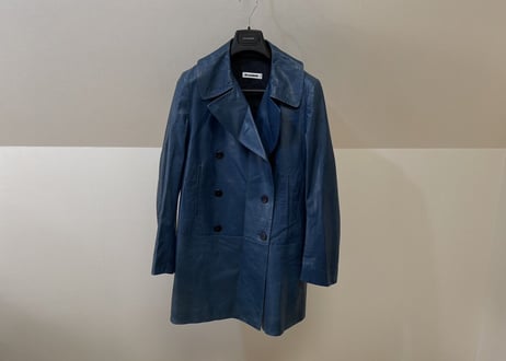 jilsander leather blue coat