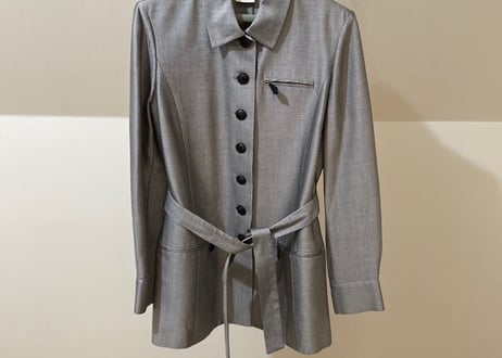 hermes silk belted jacket gray