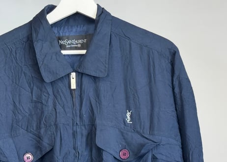 yves saint laurent YSL logo silk jacket navy
