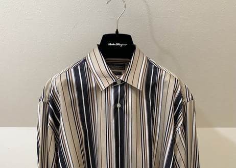 salvatore ferragamo stripe shirt black×beige