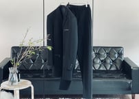 junko koshino black 5 button zip set up suit