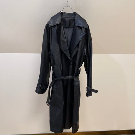 fake leather belted coat