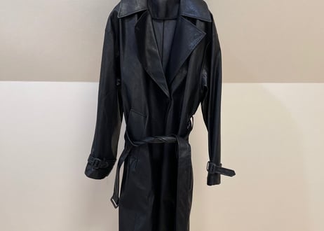fake leather belted coat