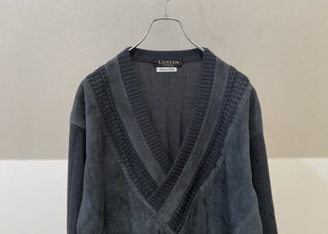 lanvin deep neck suede knit