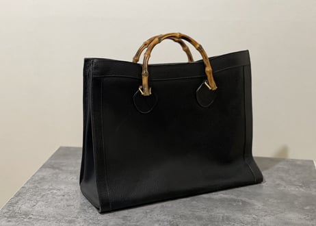 80s gucci large size bamboo leather bag