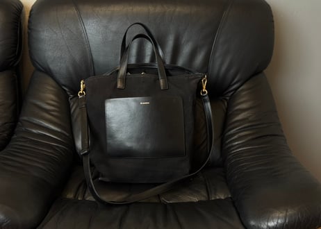 jilsander leather logo shoulder bag