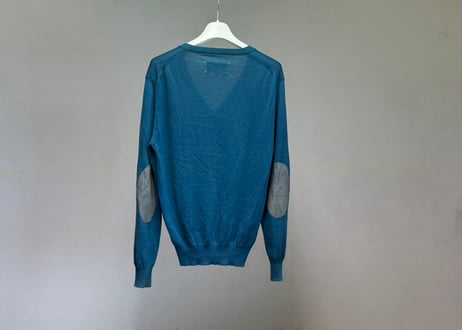 maison margiela elbow patch cardigan blue