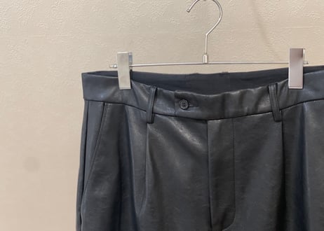 fake leather  tack wide pants