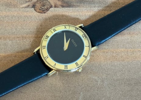 80-90s gucci leather belt dress watch #c