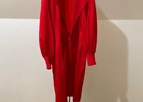 80s celine belted long coat red