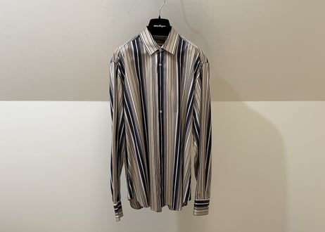 salvatore ferragamo stripe shirt black×beige