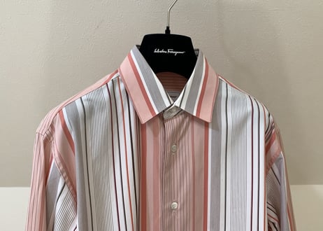 salvatore ferragamo stripe shirt red×gray