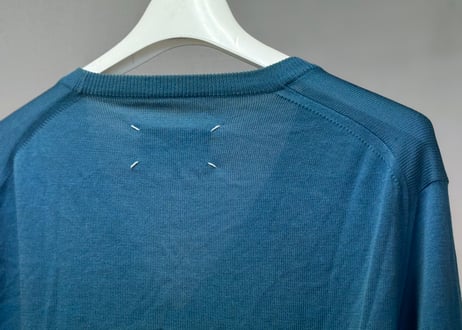maison margiela elbow patch cardigan blue