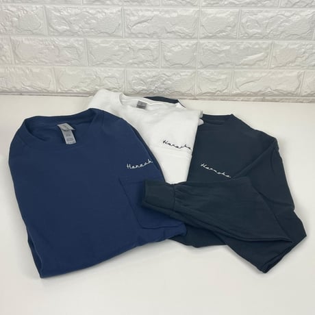 Hanaoka-ポケット付ロゴ長袖Ｔシャツ 【ネイビー】