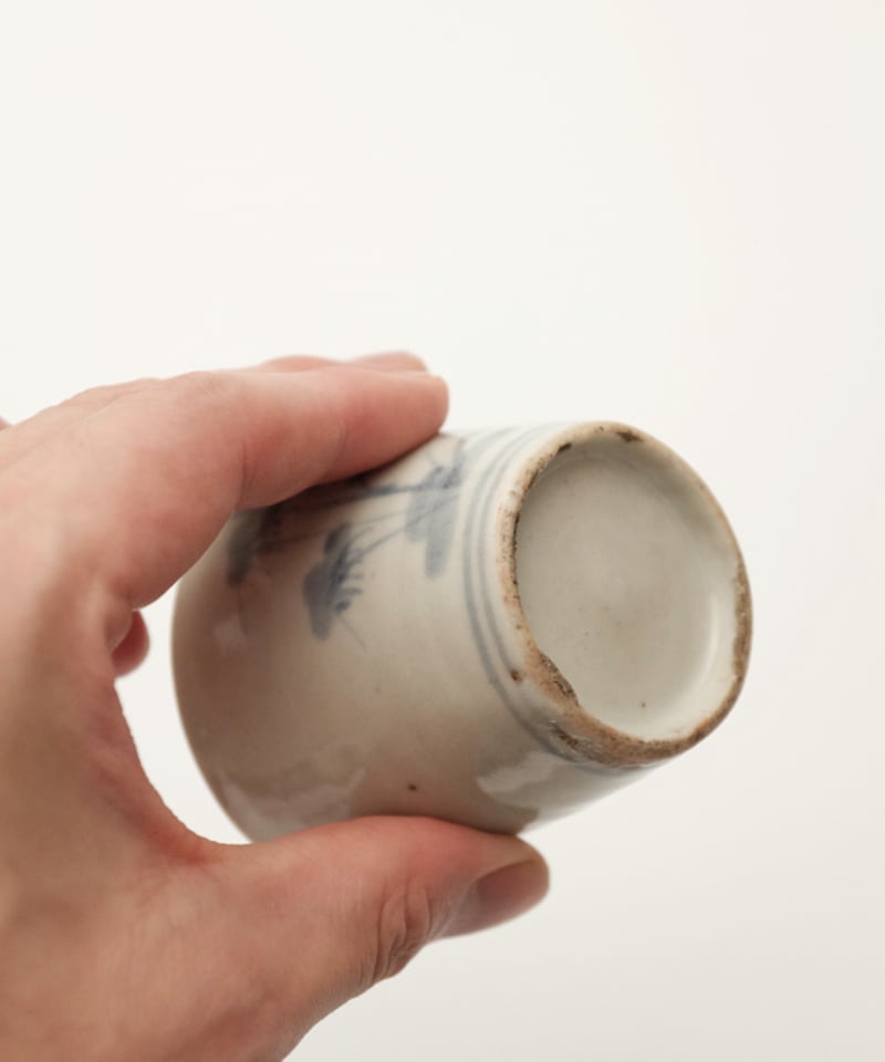 611『鼠志野 四方入角 猪口』　/骨董品 古美術 古玩 アンティーク 楽天市場】骨董○鼠志野湯呑み○志野焼 / 美濃焼 | 猪口 / 小鉢