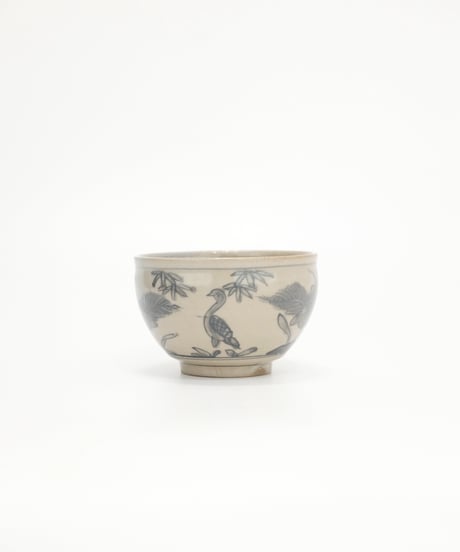 犬山焼　花鳥紋茶碗　明治大正頃