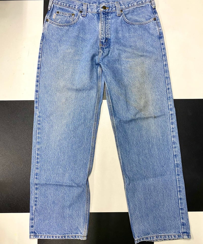 前面グラフィックデザイン  カーハートデニムパンツ　ストリート　36×30 大人気】CARHARTT デニムパンツ 36×30 インディゴ 大きいサイズ