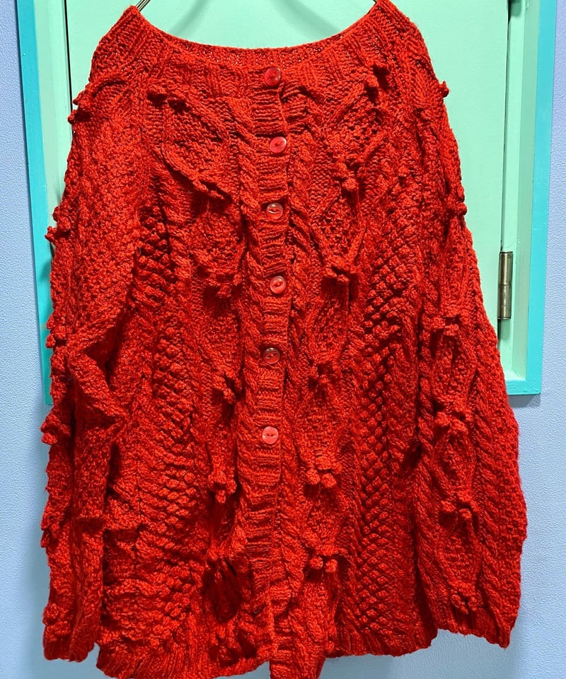 vintage 古着 レッド お花 クロシェ ニット 半纏 カーディガン vintage 古着 レッド お花 クロシェ ニット 半纏 カーディガン