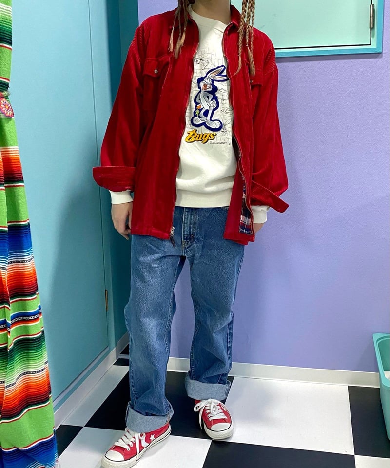 赤 コーデュロイ ジップアップジャケット used／太畝corduroy zip jacket (RD) | 古着屋 BIG BABY