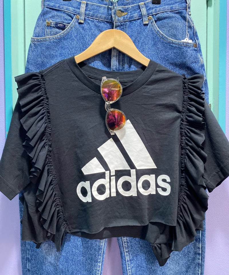 remake／adidas frill short T-shirt (BK) | 古着屋 BI