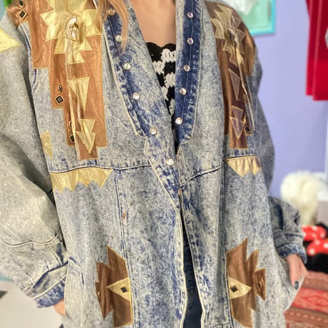 vintageケミカルデニムロングジャケット vintageケミカルデニムロングジャケット